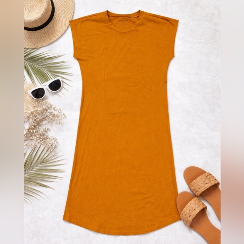 Casual Mustard Sleeve T-Shirt Dress - Women's